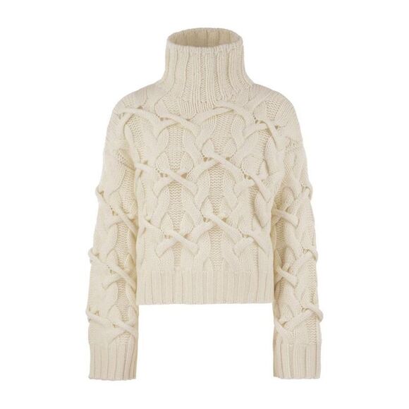 BRUNELLO CUCINELLI Sweaters - BRUNELLO CUCINELLI Cable Knit Turtleneck Sweater Women WHITE Sweaters & Knitwear